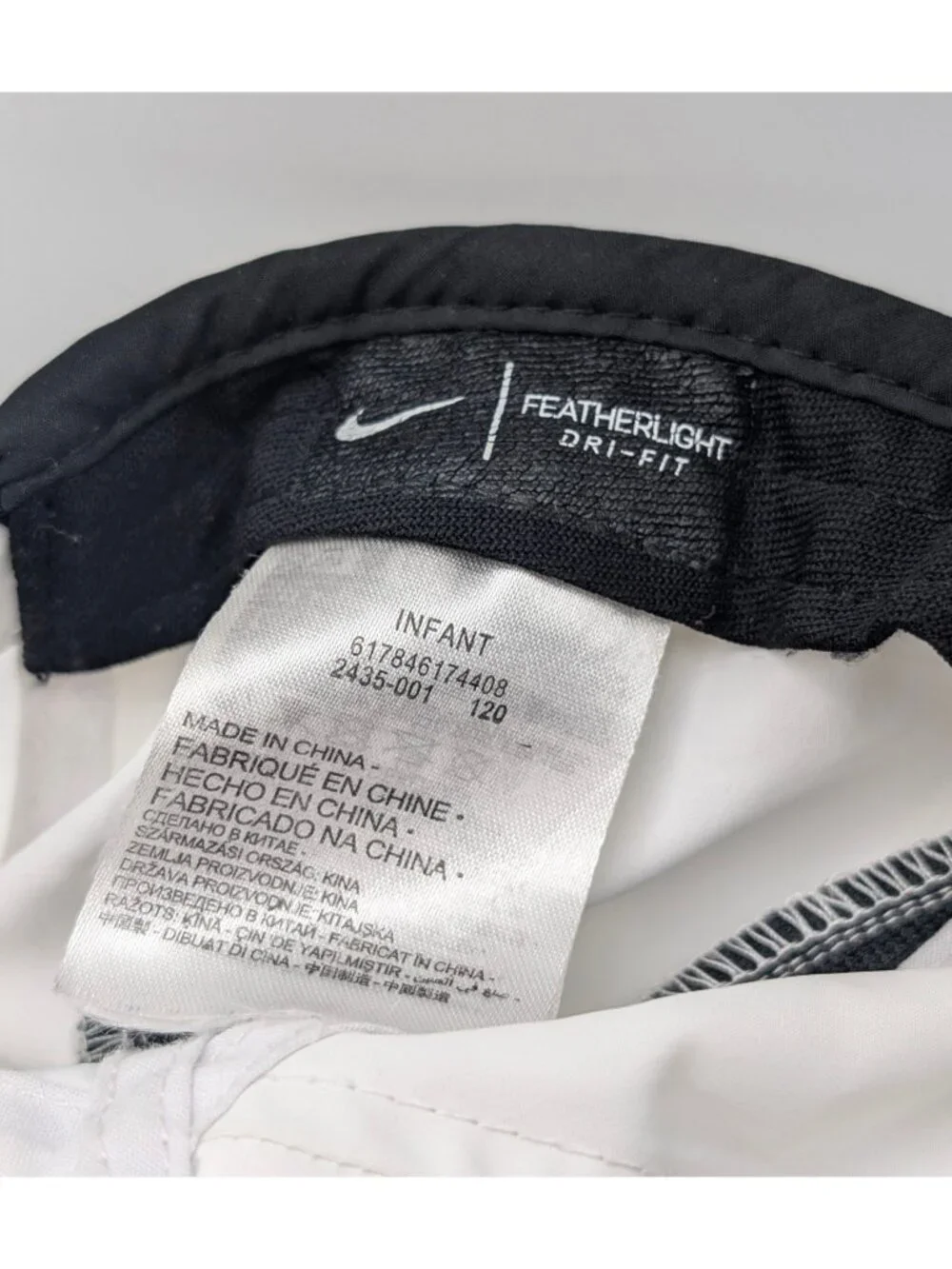 Nike Featherlite Dri Fit Infant Baby Hat White Black Trim Lightweight Sun Shade